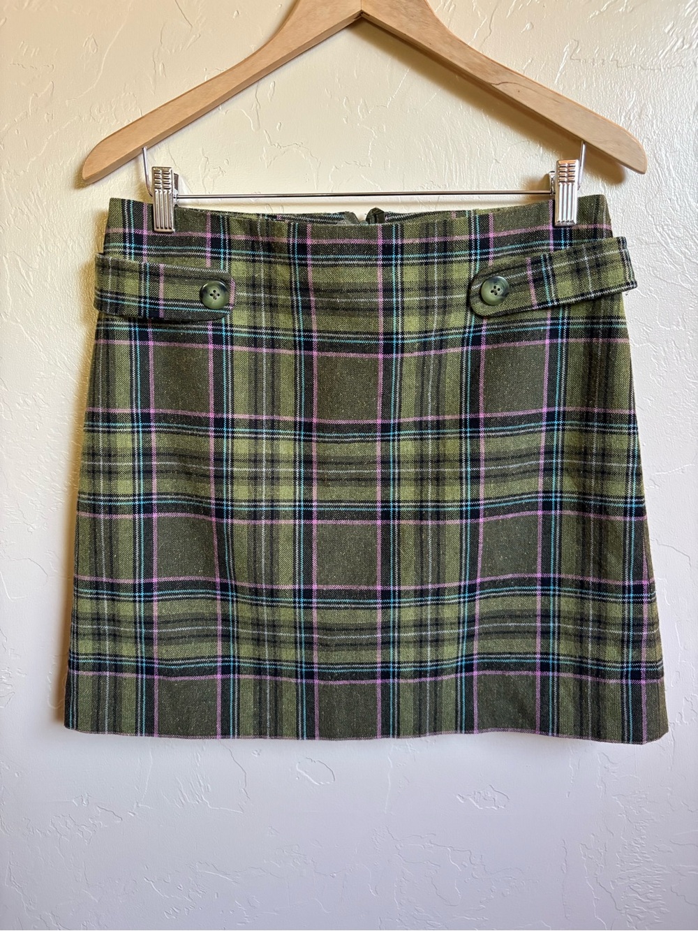 2000s H&M Green Tartan Plaid Acrylic Wool Blend Mini Skirt Size 8 Y2K Vintage